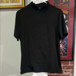 Women’s Black Short-Sleeve Mock Neck Blouse